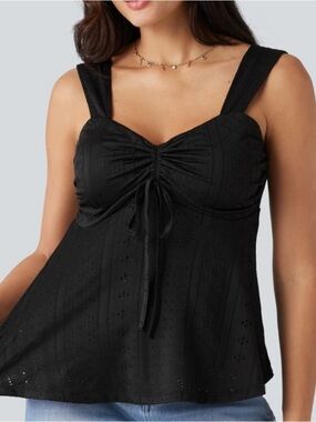 Halara Ruched Drawstring Built-in Bra Eyelet Casual Tank Top
